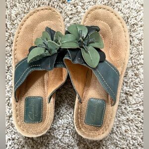 Clarks Artisan Tan and Green Floral Sandals